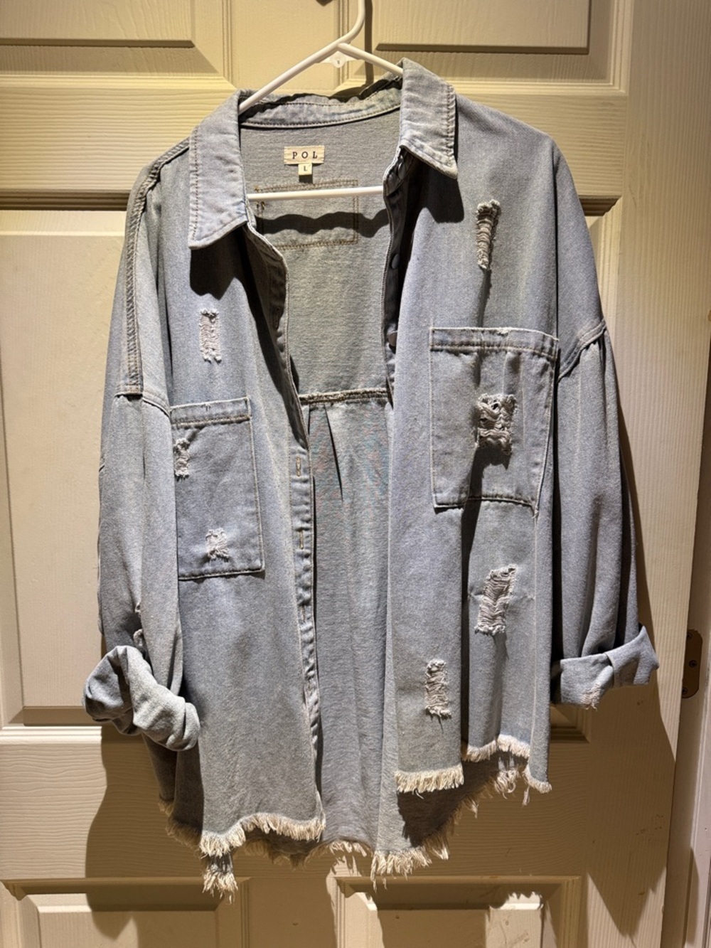 Oversized Distressed Denim Shirt